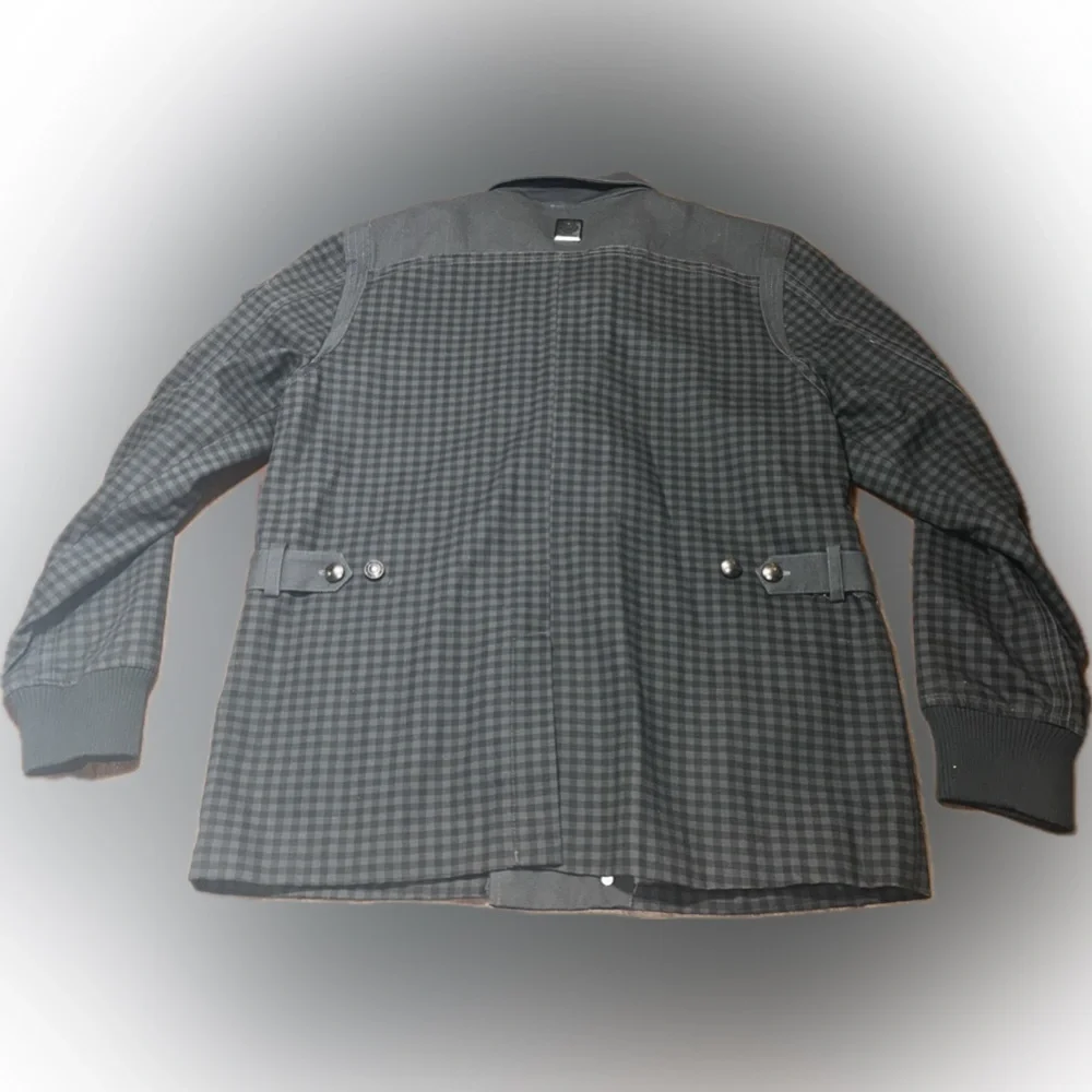 Live Mechanics Canvas Checked Plaid Gray Streetwear Moto Grunge Stud Coat 2XL